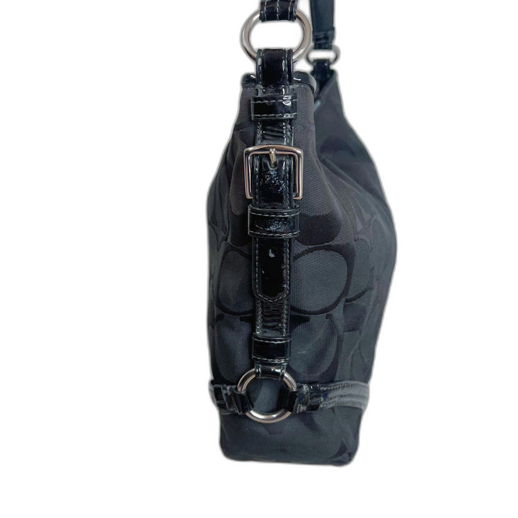 Coach Katarina Black Signature Monogram Hobo Bag Patent Leather Shoulder Bag