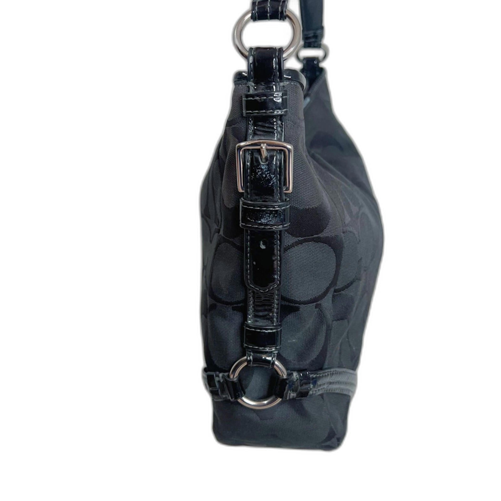 Coach Katarina Black Signature Monogram Hobo Bag Patent Leather Shoulder Bag