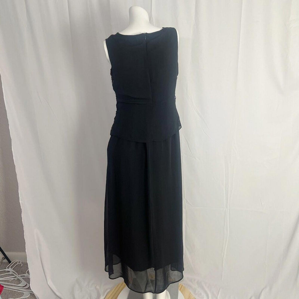 Vintage 80s 90s Blue Day's Black Chiffon Red Sequined Evening Gown Dress Size 10