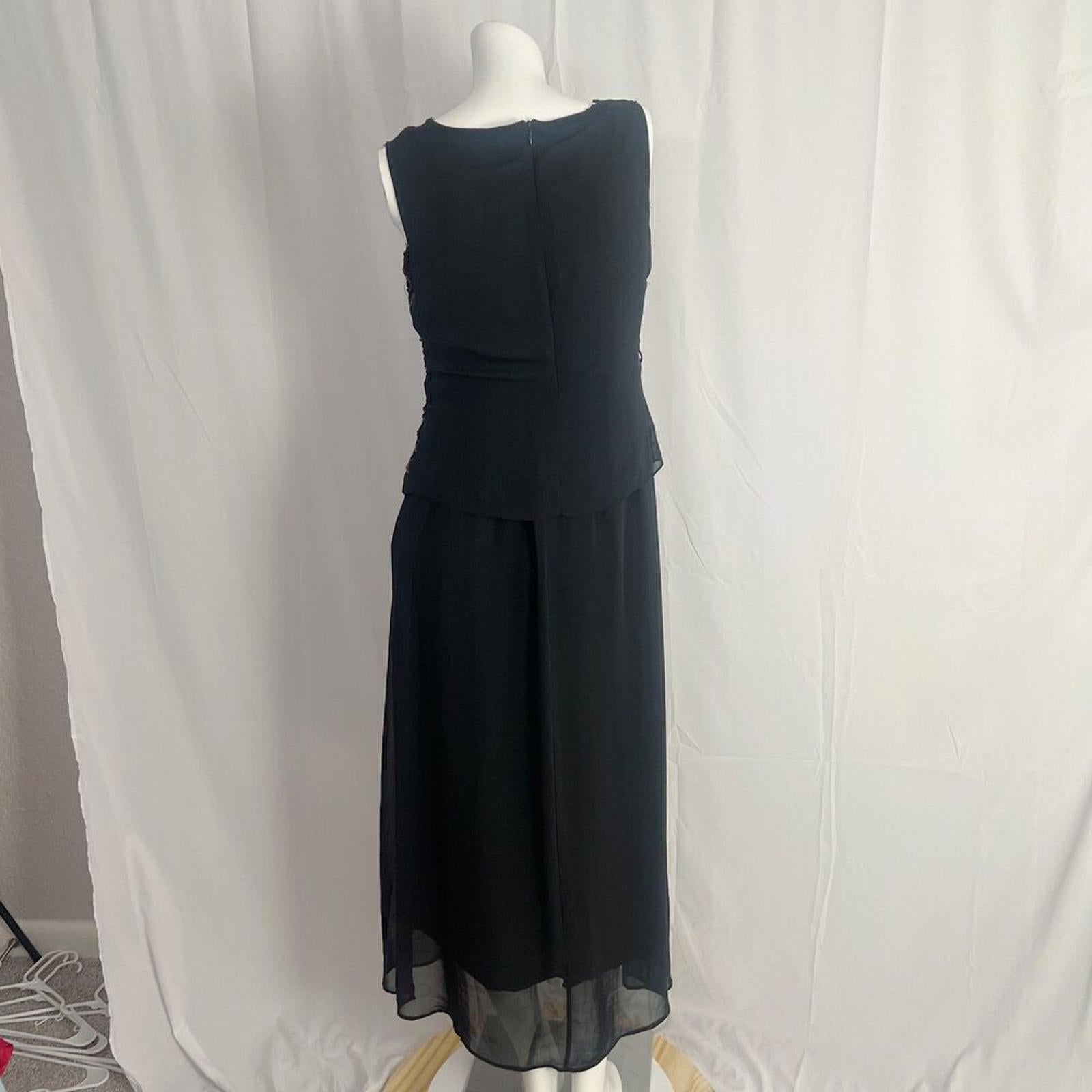 Vintage 80s 90s Blue Day's Black Chiffon Red Sequined Evening Gown Dress Size 10