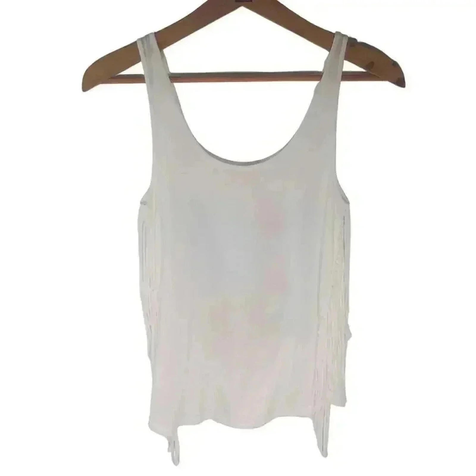 Hollister Off White Cactus Embroidered Fringe Tank Top Western Festival Size S