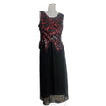 Vintage 80s 90s Blue Day's Black Chiffon Red Sequined Evening Gown Dress Size 10