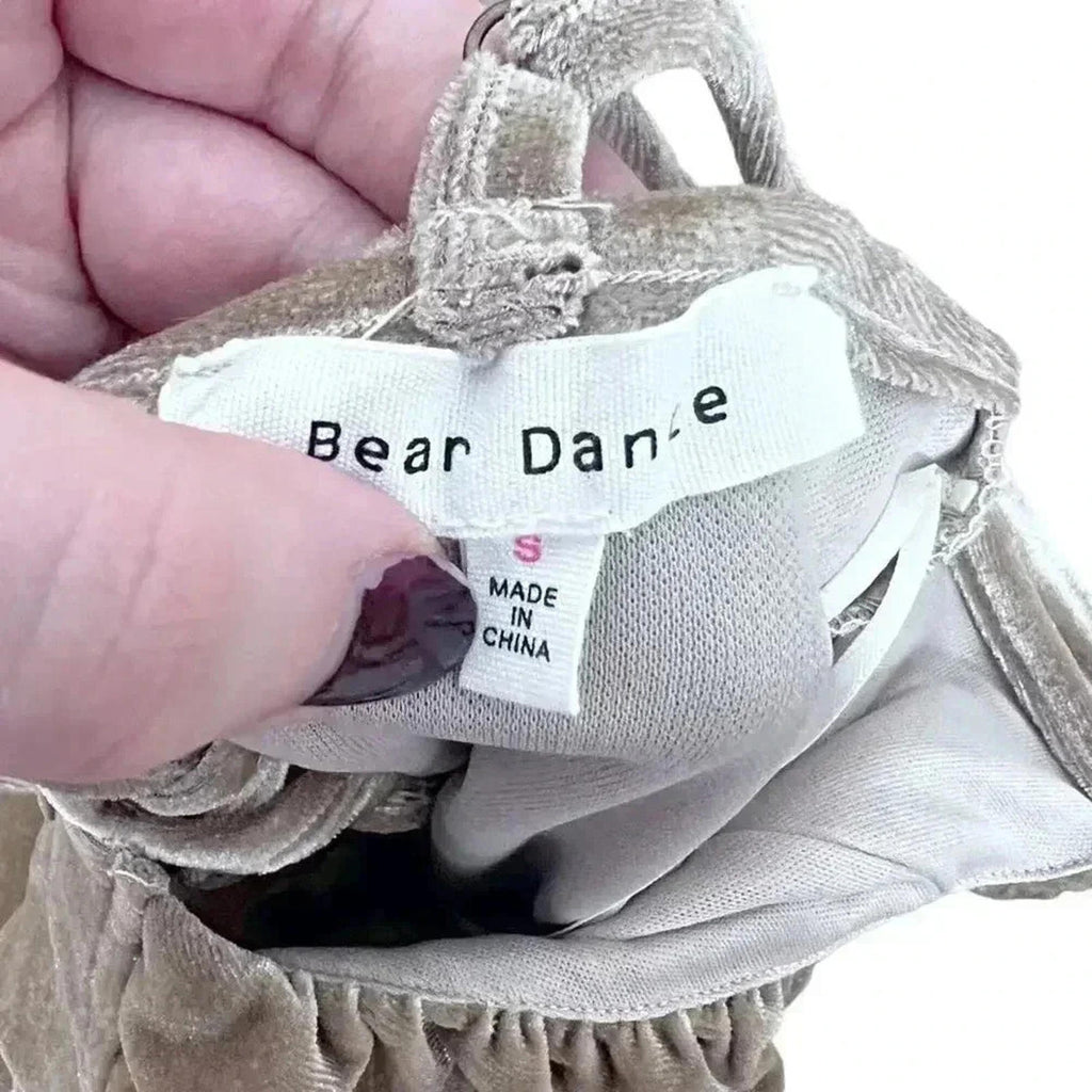 Bear Dance Gold Velvet Bustier Mini Dress Lace UP Back Corset Women's Size S