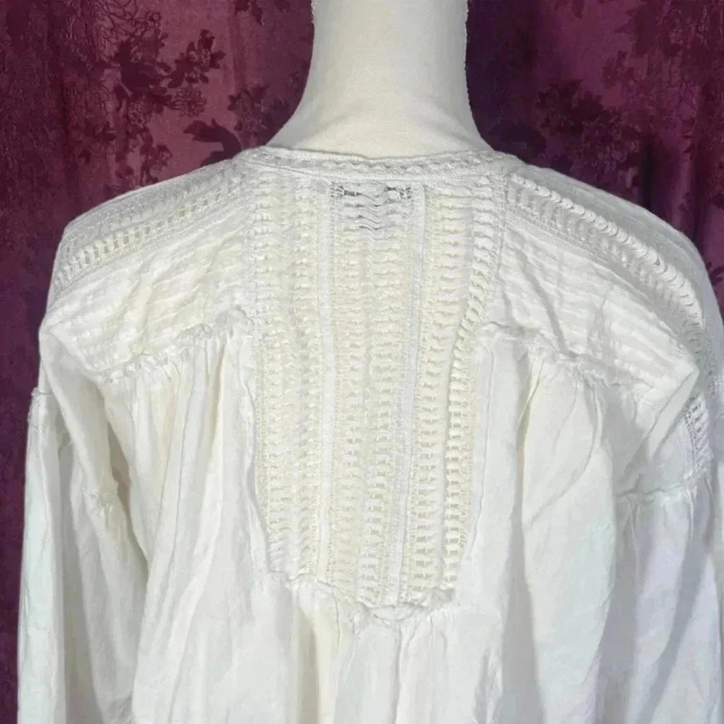 Anthropologie eri + ali White Peasant Blouse Milla Women's Size S