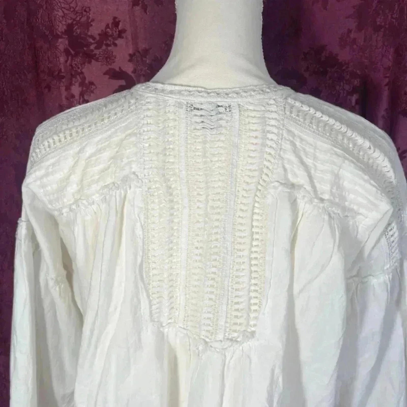Anthropologie eri + ali White Peasant Blouse Milla Women's Size S