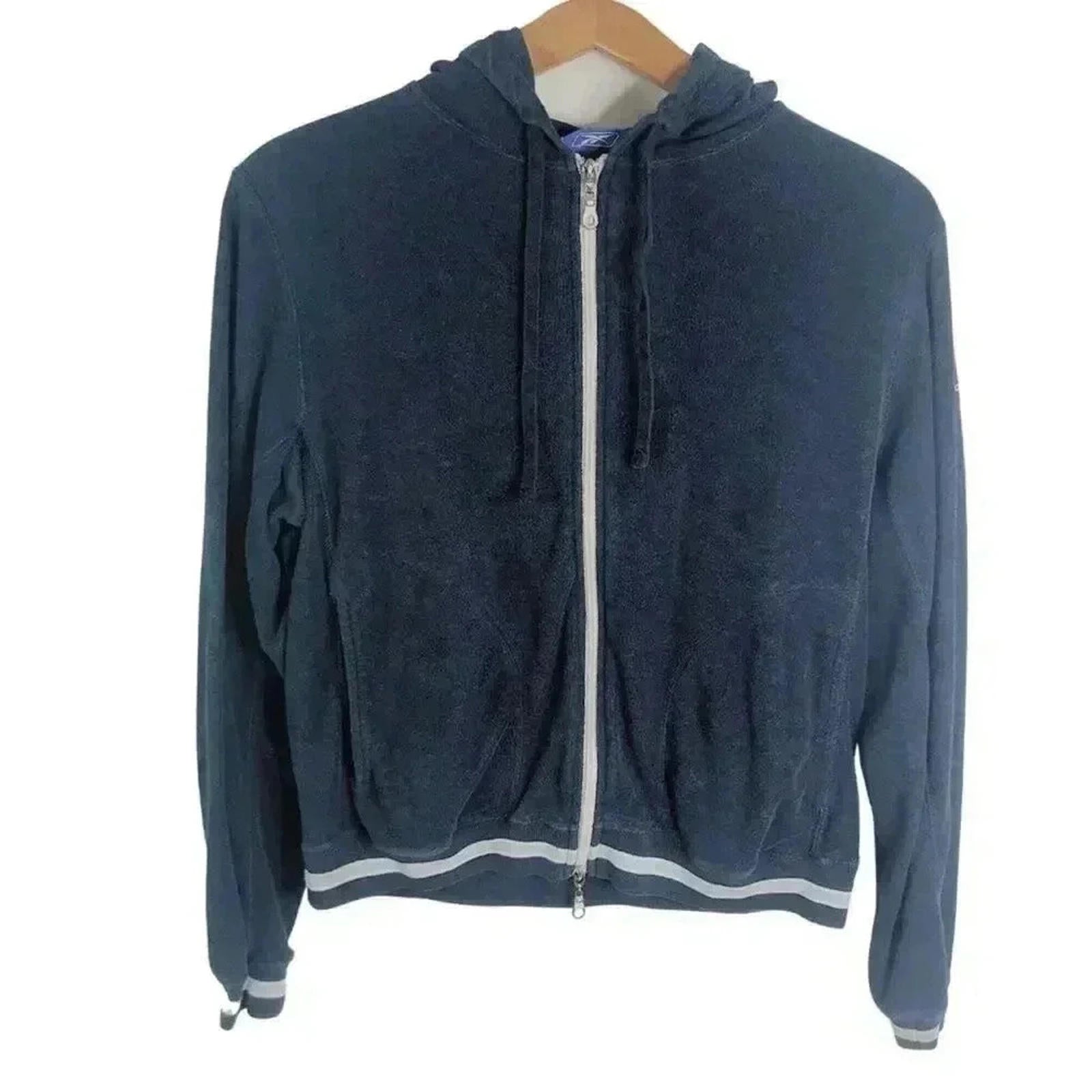 Vintage Reebok Classic Navy Blue Towel Zip Up Hoodie Women's Size M