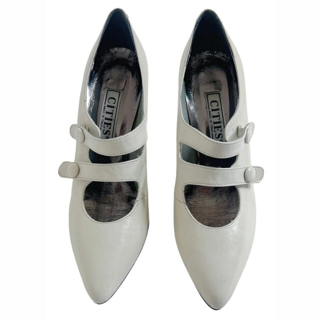 Vintage Cities White Leather Mary Jane Pumps Heels Women's Size 6.5
