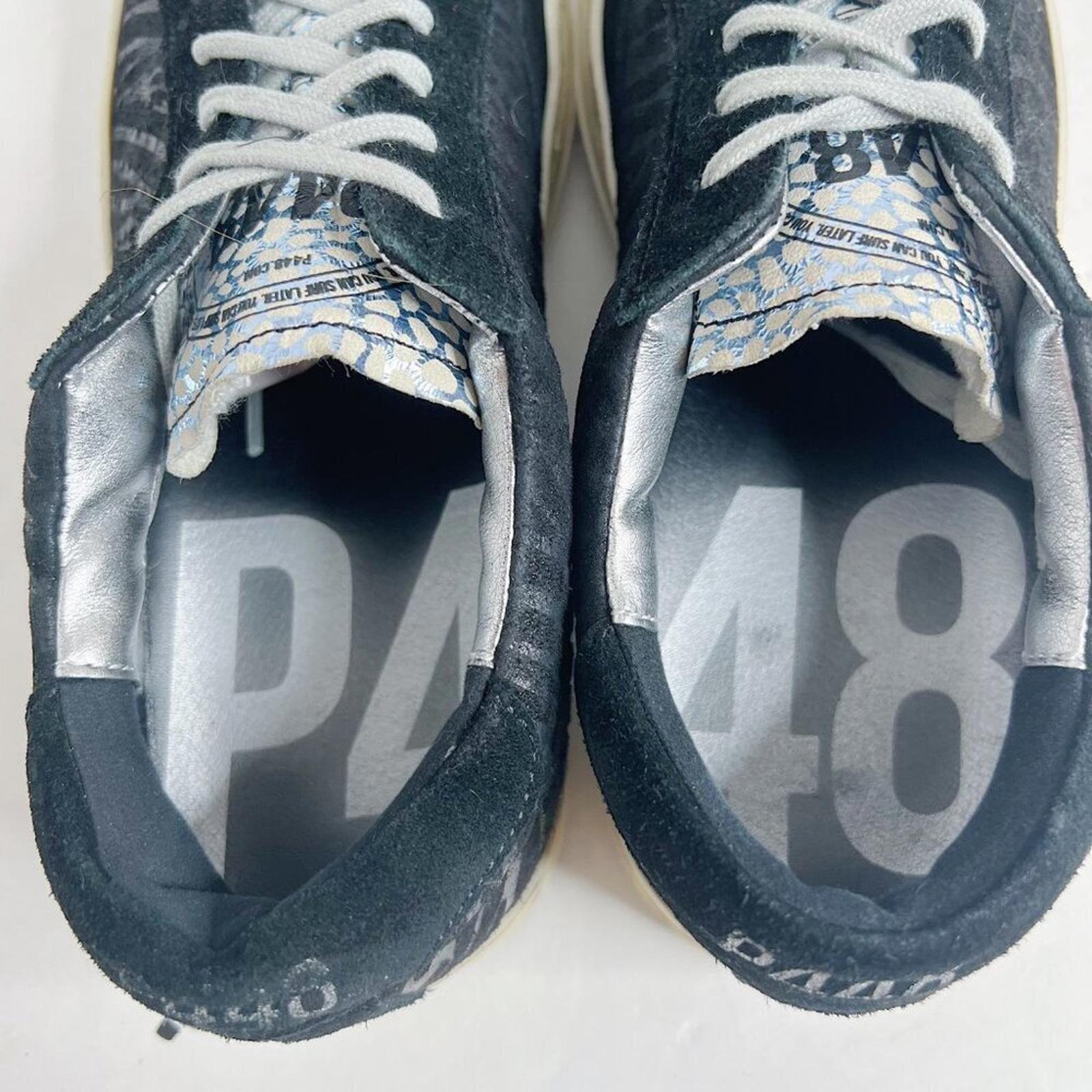 P448 John Black Zebra Print Metallic Suede Leather Low Rise Sneakers Size 9 10