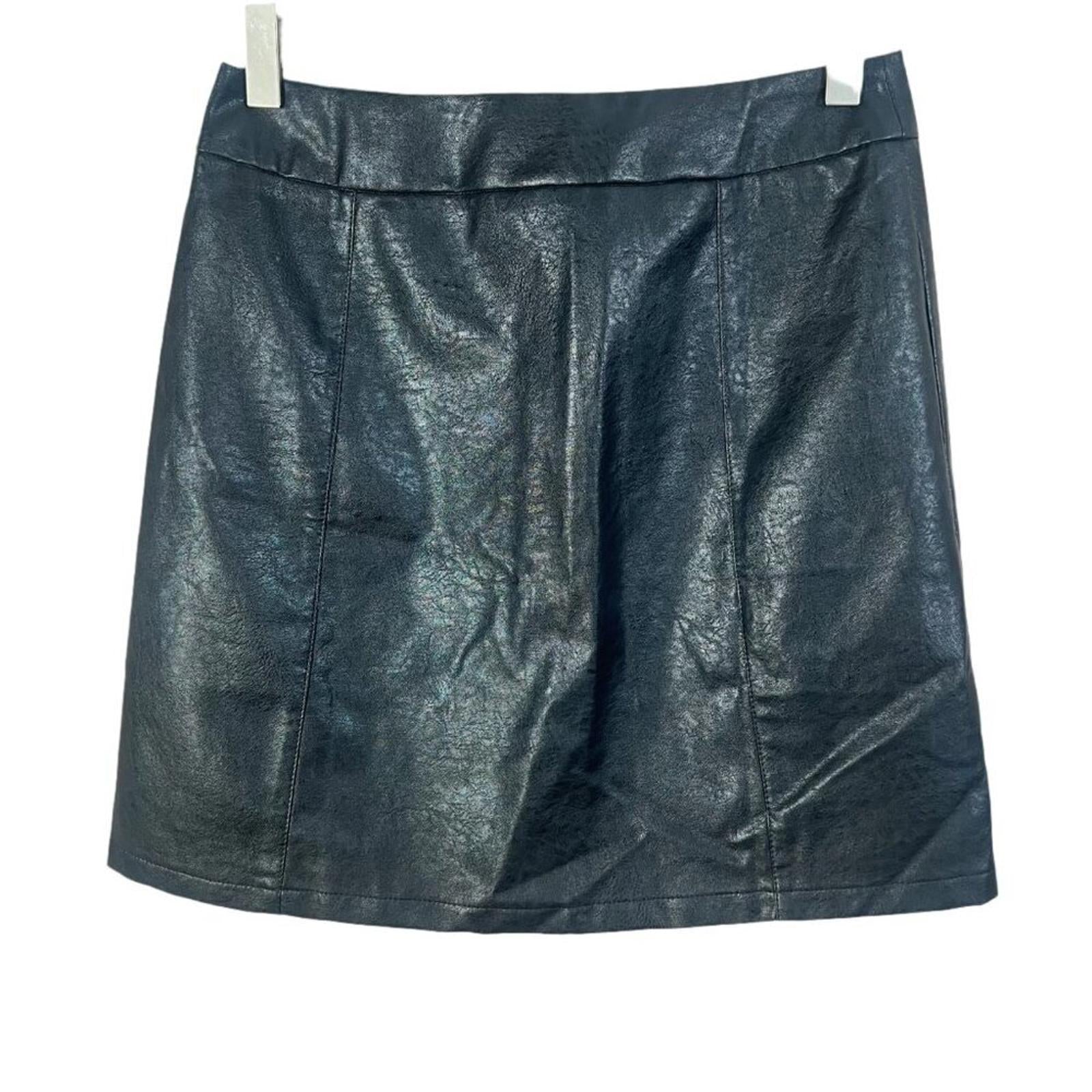NWT Mittoshop Black Faux Leather Mini Skirt Zip Up Moto Skirt Women's Size S