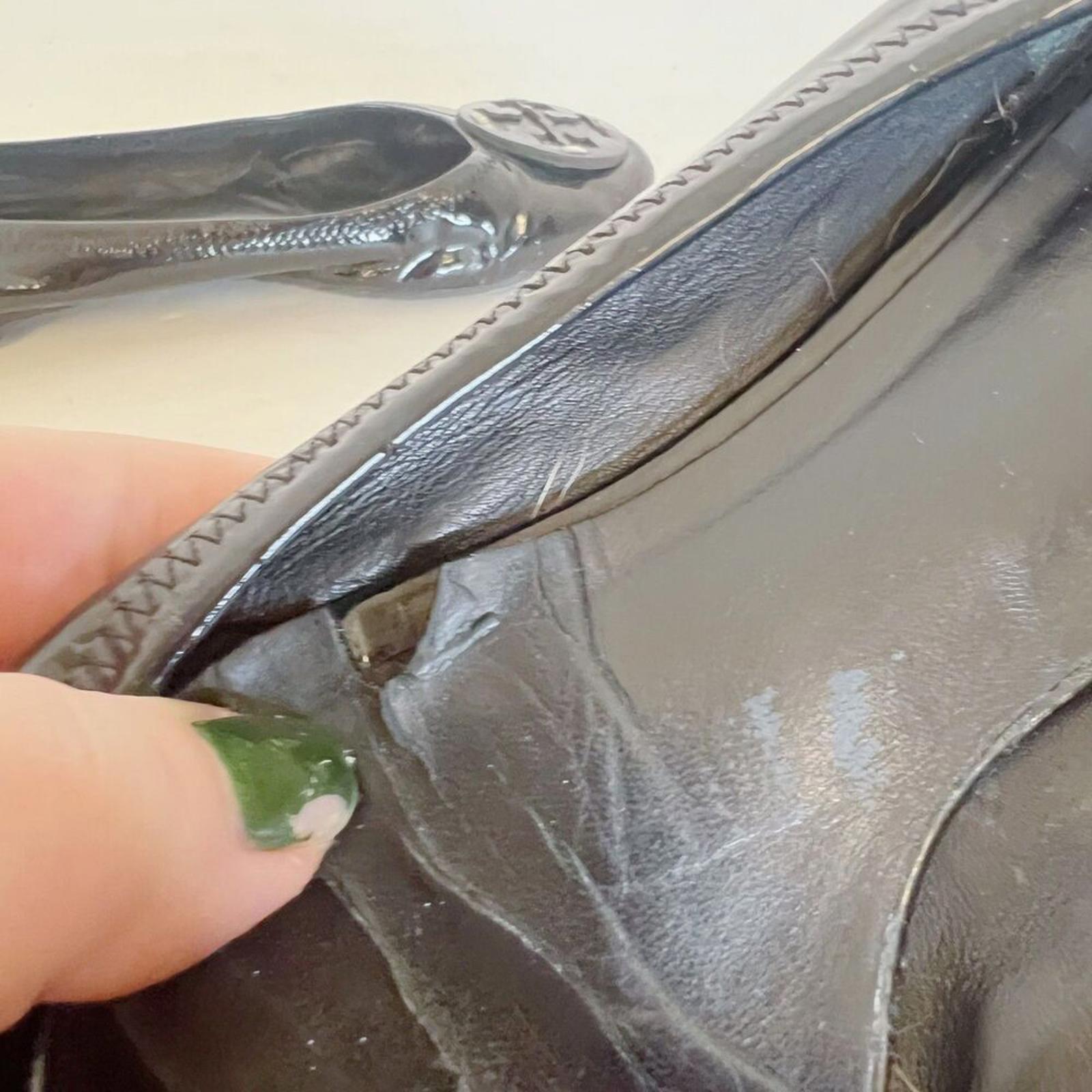 Tory Burch Reva Travel Black Patent Leather Ballet Flats Leather Emblem Size 9