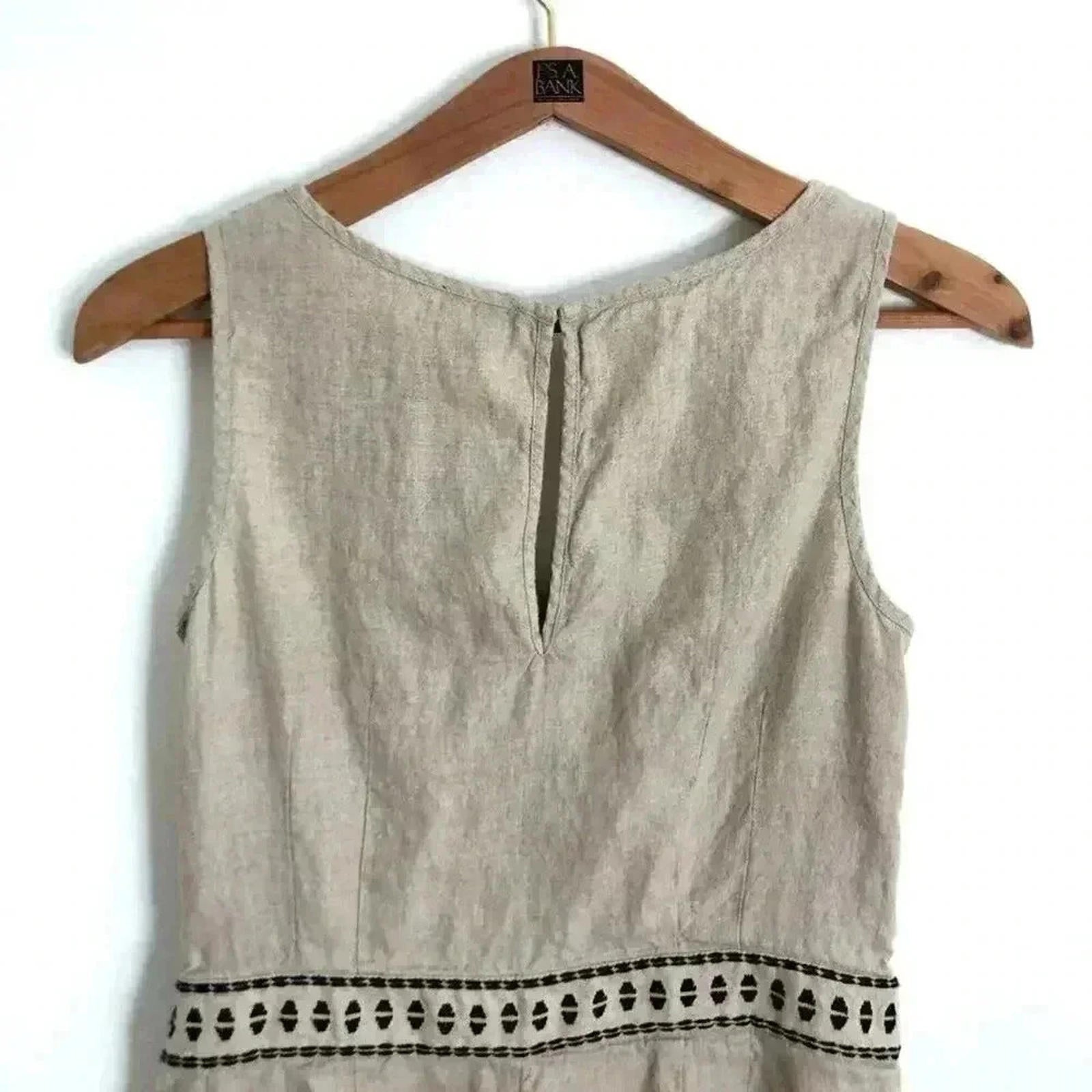 Ann Taylor LOFT Linen Oatmeal Black Embroidered Petite Romper Women's Size 4 P