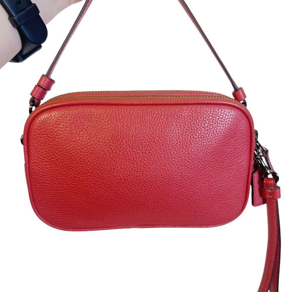 NWOT Coach Pebbled Leather Coral Crossbody Camera Bag Double Zipper Wristlet