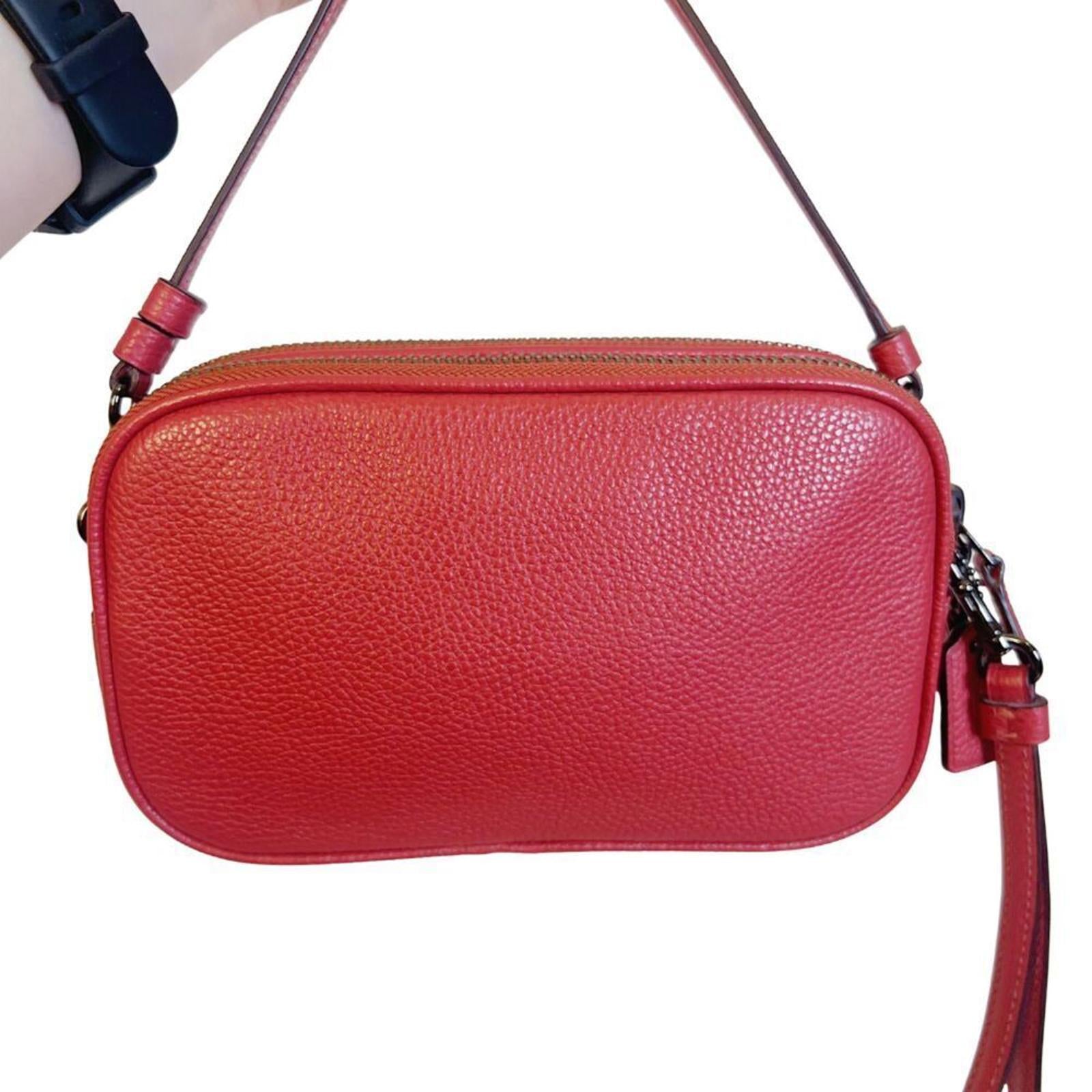 NWOT Coach Pebbled Leather Coral Crossbody Camera Bag Double Zipper Wristlet