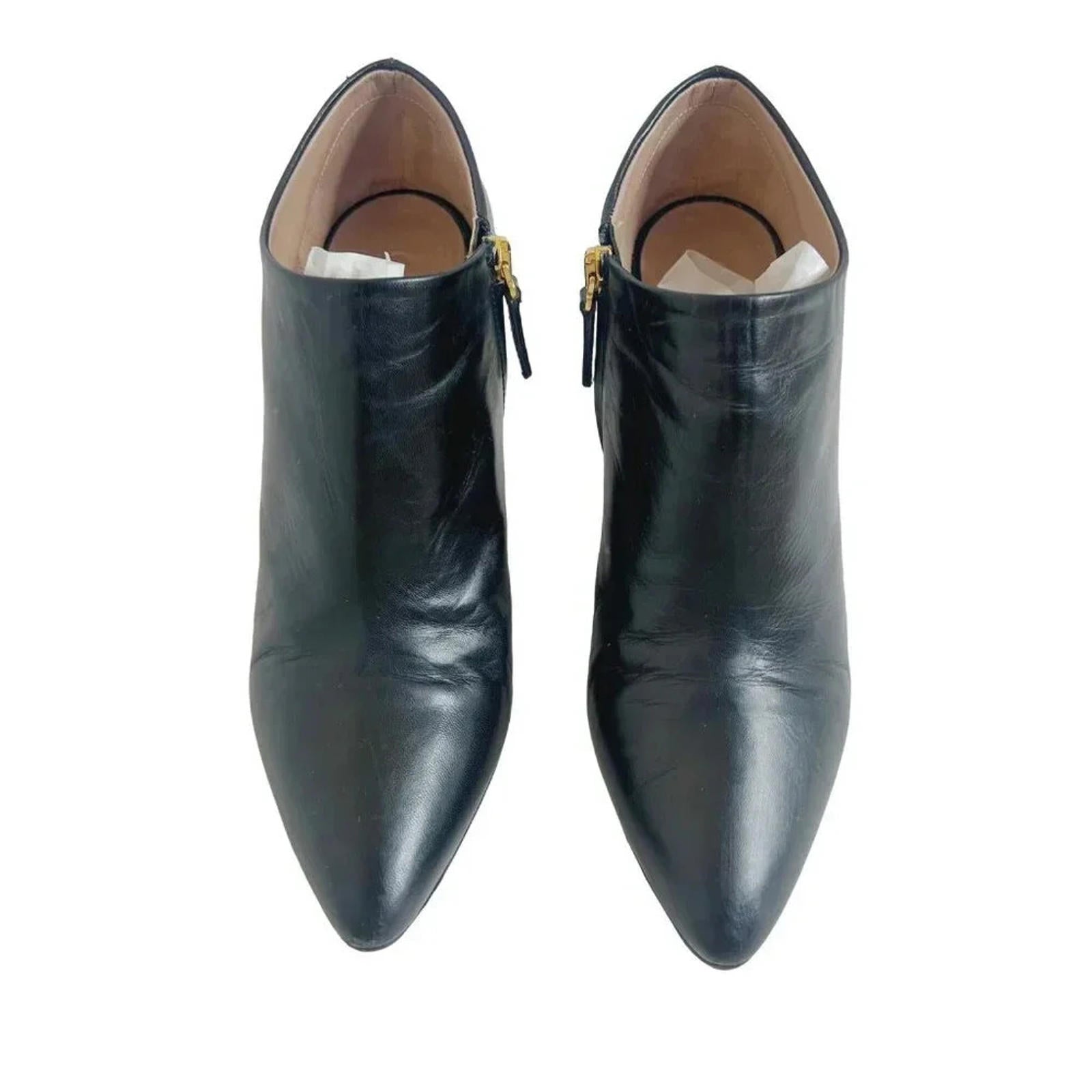 Chloe RARE Black Leather Heeled Booties Gold Detailing Women's Size 36.5 EU 6.5