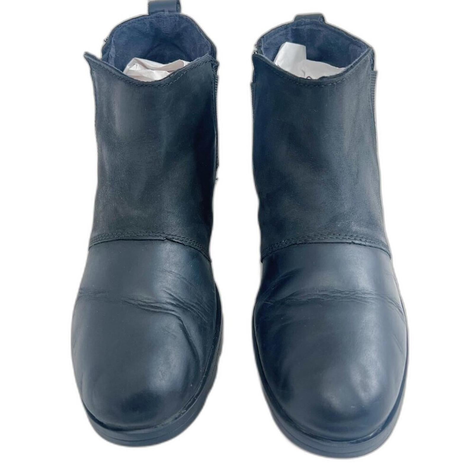 Sorel Emelie H2O Chelsea Boot Black Leather Waterproof Ankle Bootie Size 9
