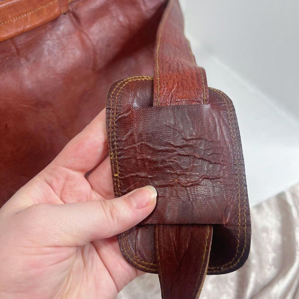Vintage Cognac Leather Messenger Back Satchel Briefcase Laptop Case