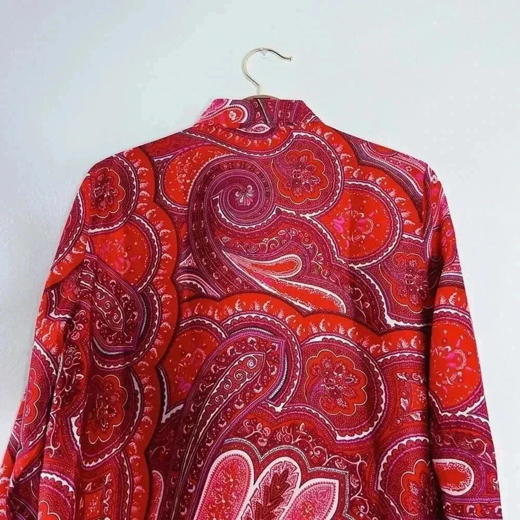 Ralph Lauren Red Paisley Satin Scarf Dress Long Sleeves Women's Size 12