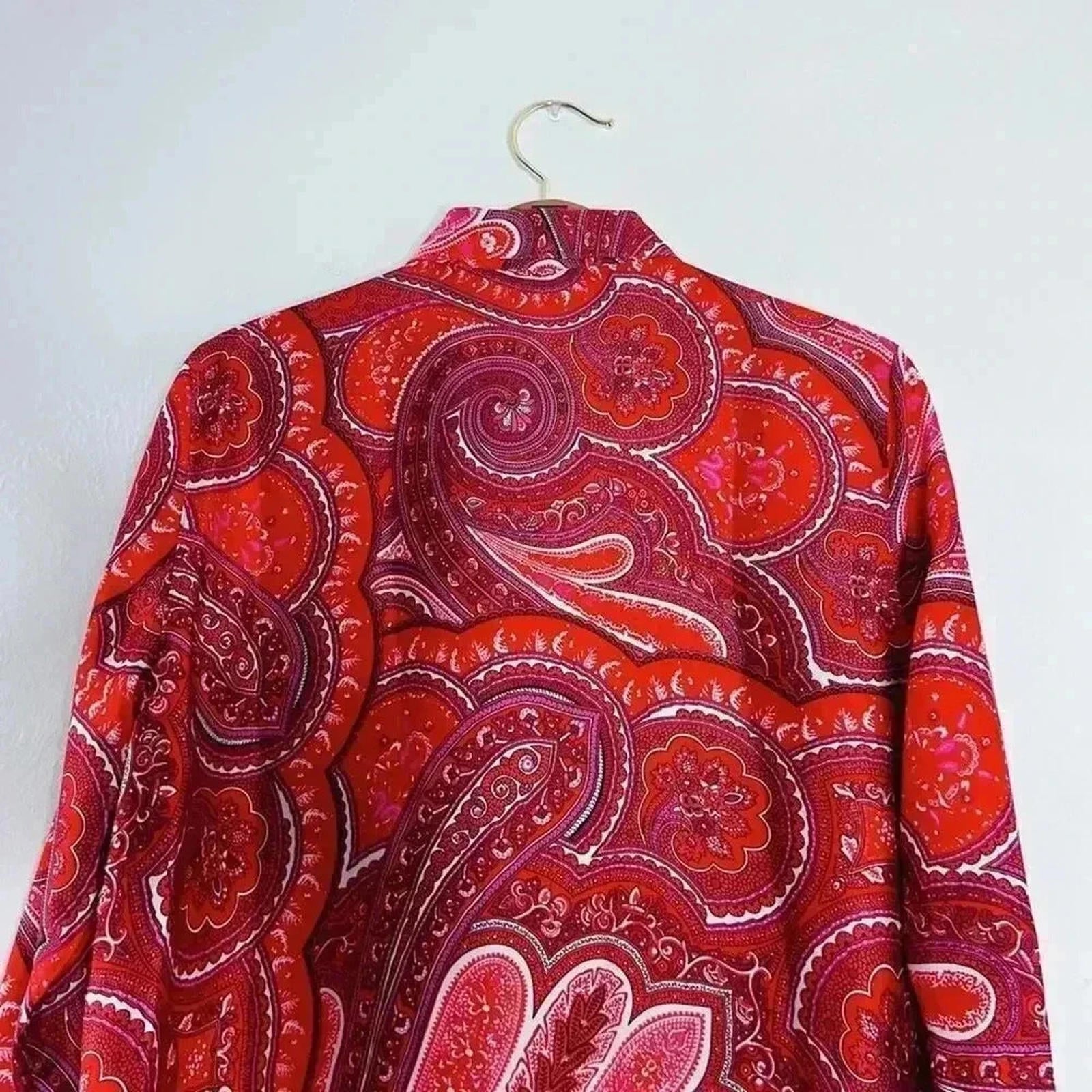 Ralph Lauren Red Paisley Satin Scarf Dress Long Sleeves Women's Size 12