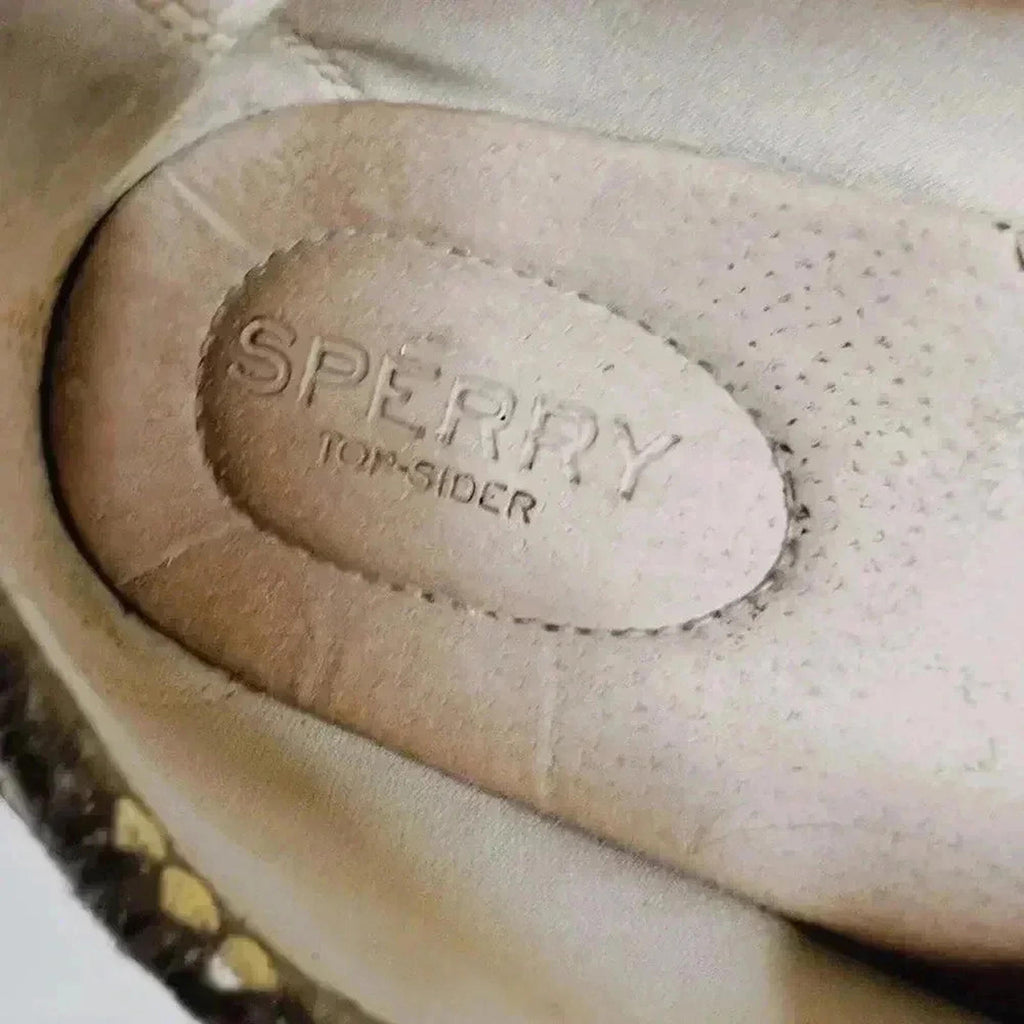 Sperry Top-Sider Tan Leather Boat Shoes Gold Details Preppy Old Money Size 9.5