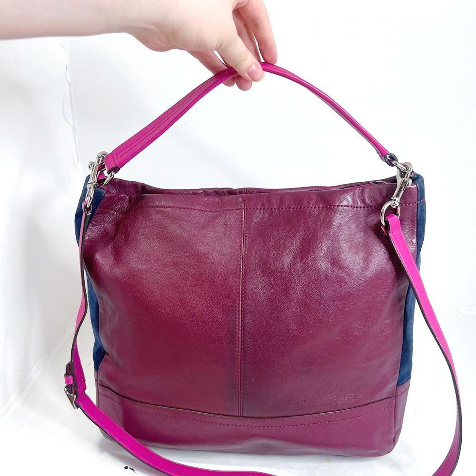 Coach Park Quilted Color Block Hobo Bag Maroon Pink Navy Blue Leather Bag