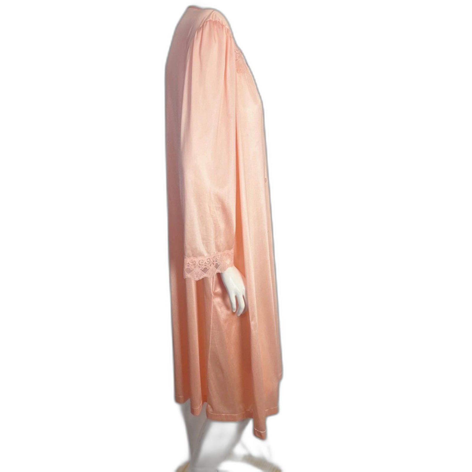 Vintage 1960s Vanity Fair Light Pink Button Up Night Gown Lace Coquette Size L