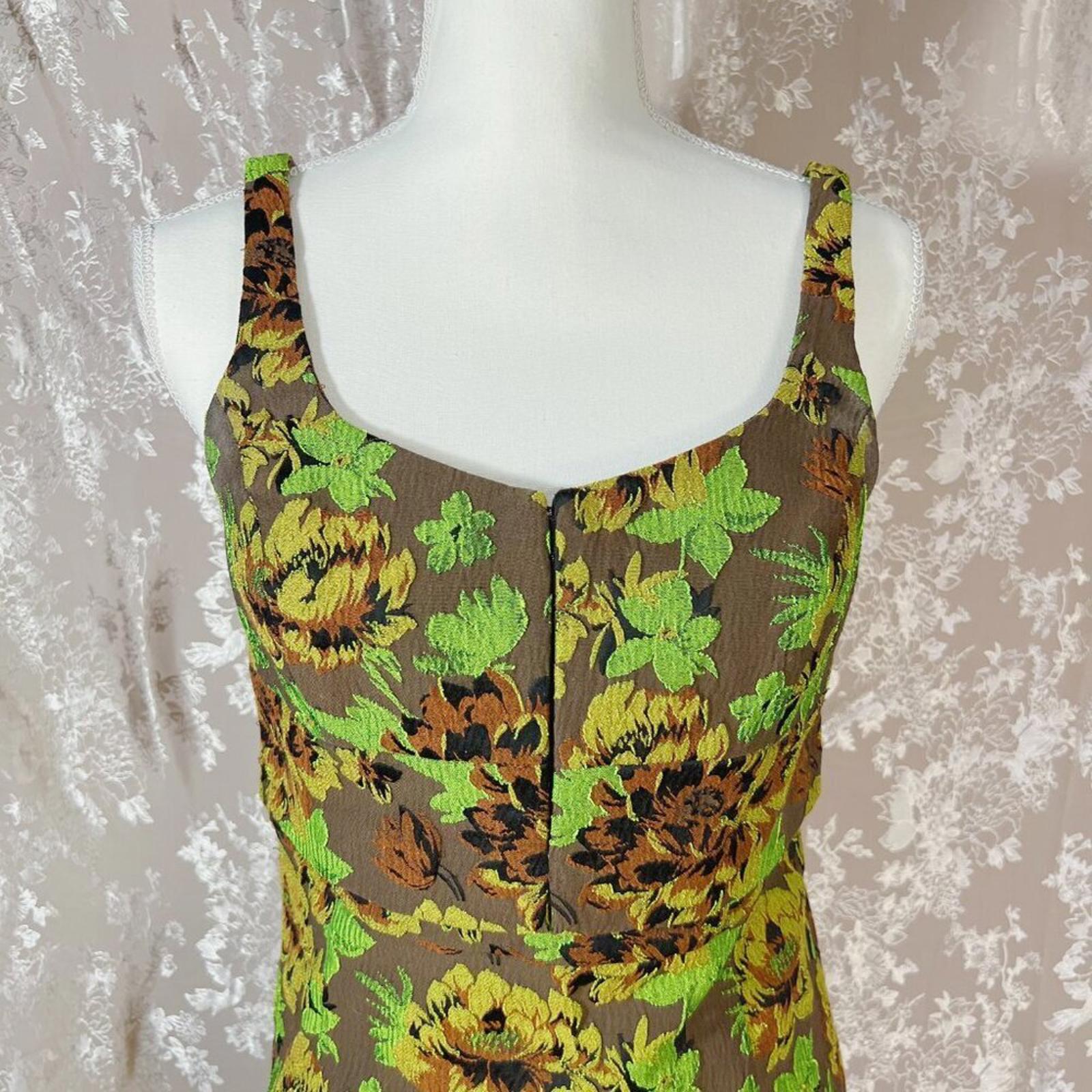 Moulinette Soeurs Anthropologie Green Brown Embroidered Jacquard Dress Size 8