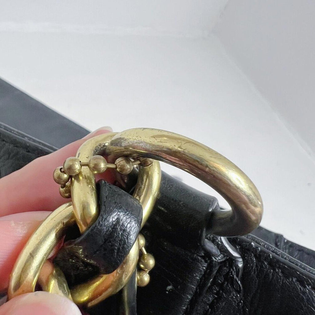 Coach Madison Black Leather Tote Bag Shoulder Bag Gold Chain Purse
