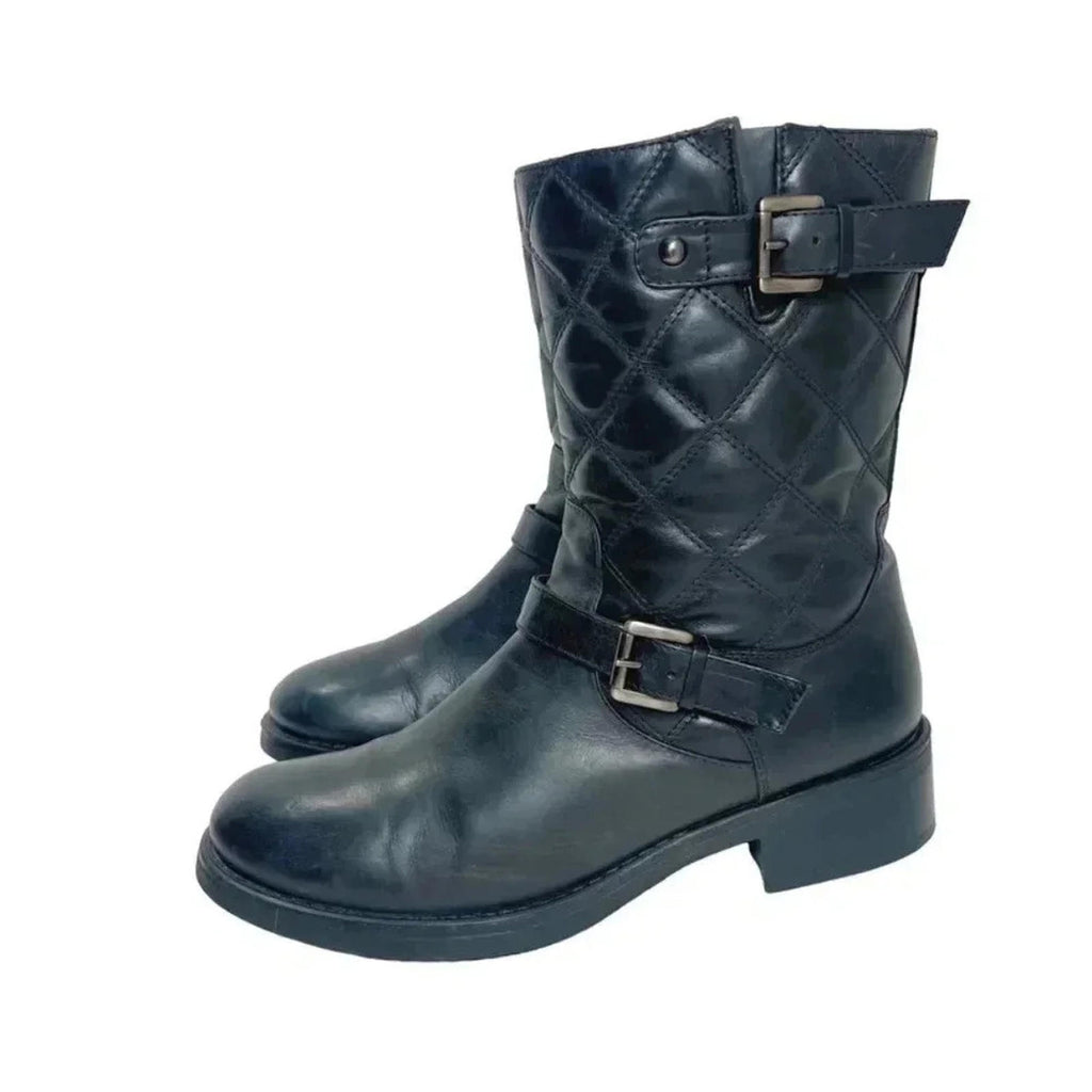 Aquatalia by Marvin K Sherry Black Quilted Leather Moto Boots Women's Size 12
