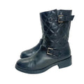 Aquatalia by Marvin K Sherry Black Quilted Leather Moto Boots Women's Size 12