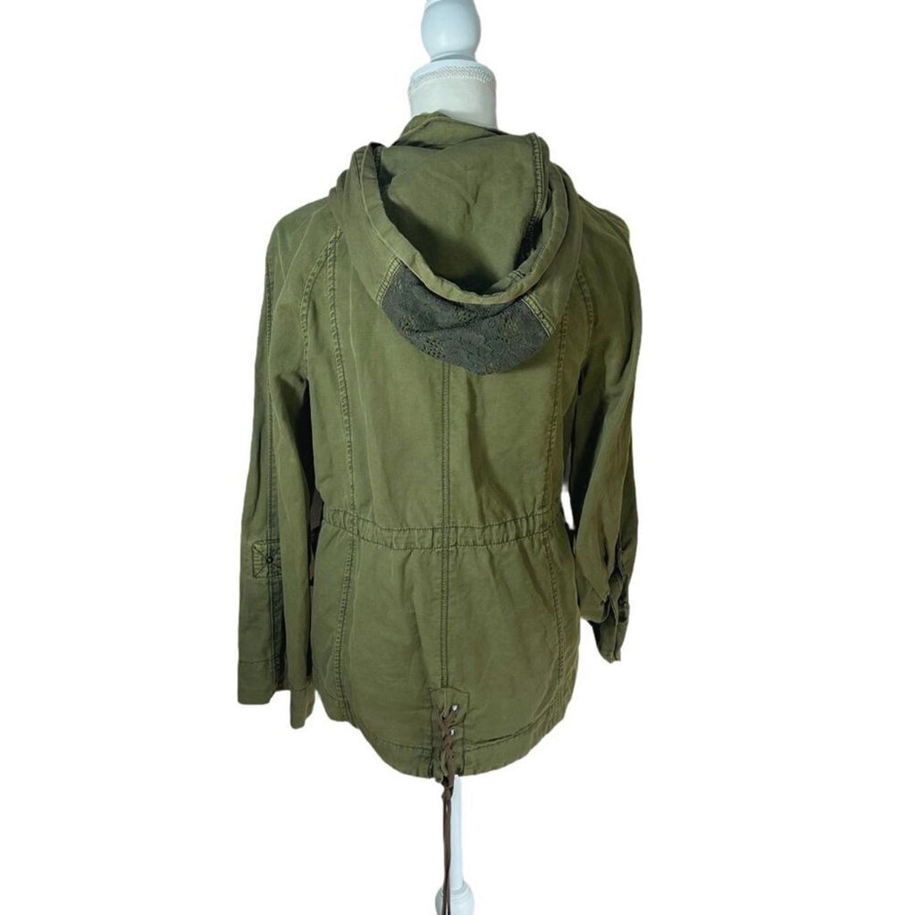 Anthropologie Hei Hei Olive Green Lace Trim Anorak Army Military Jacket Size M