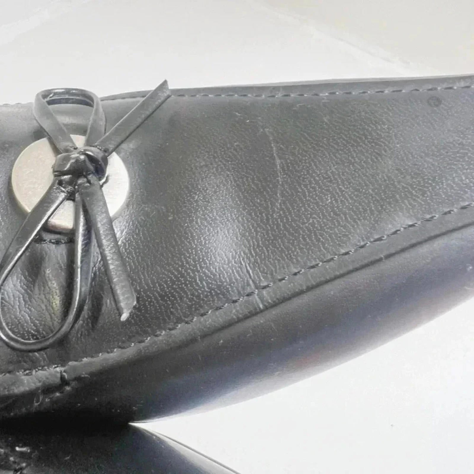 Y2k Merona Allyn Black Leather Kitten Heels Bow Size 5.5