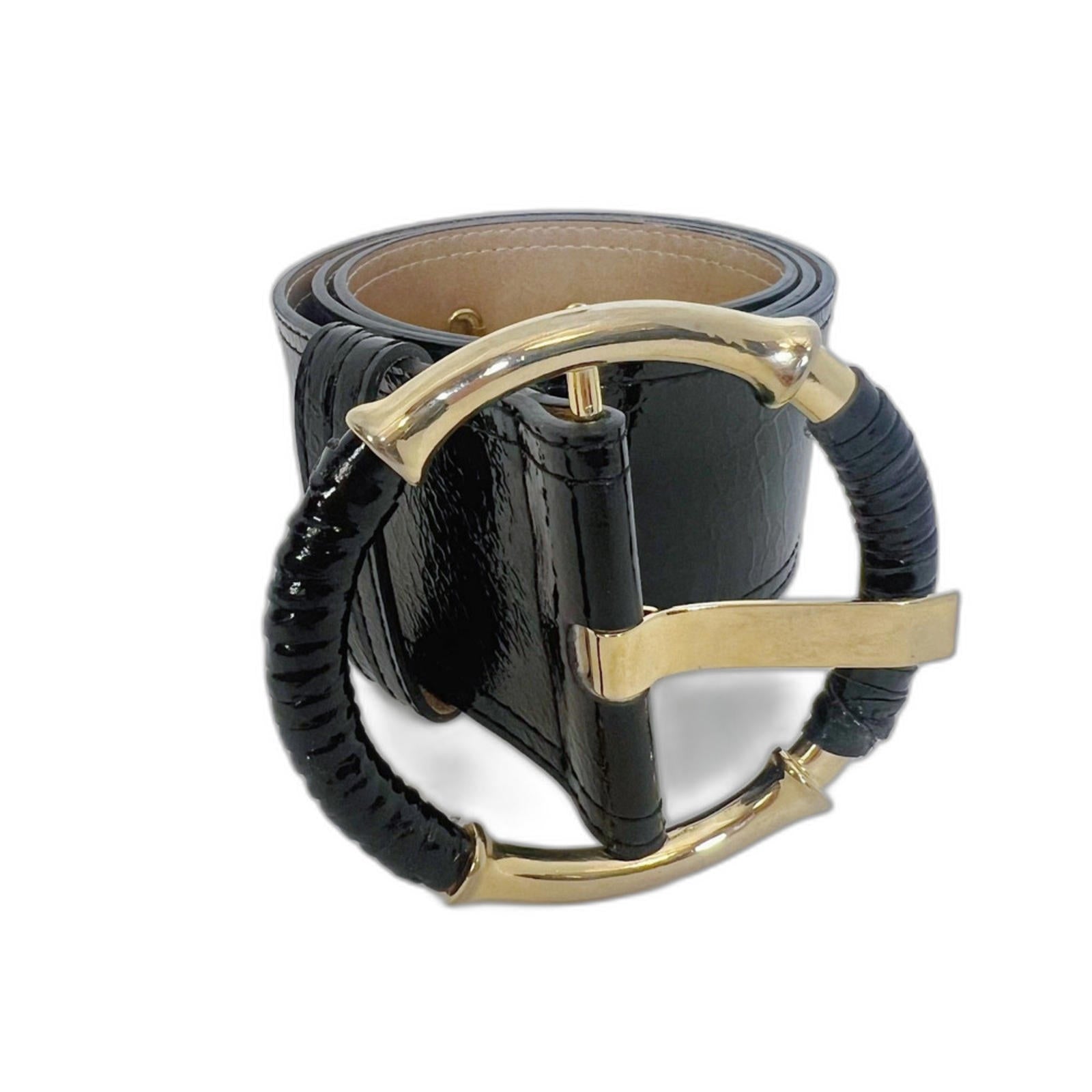 y2k Vintage Black Patent Leather Chunky Waist Belt Dress Belt Size 32 Boho