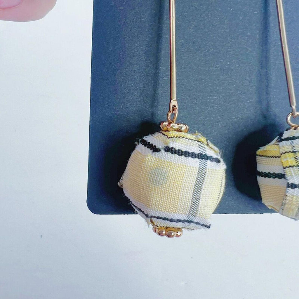 Yellow Black Plaid Ball Statement Drop Earrings