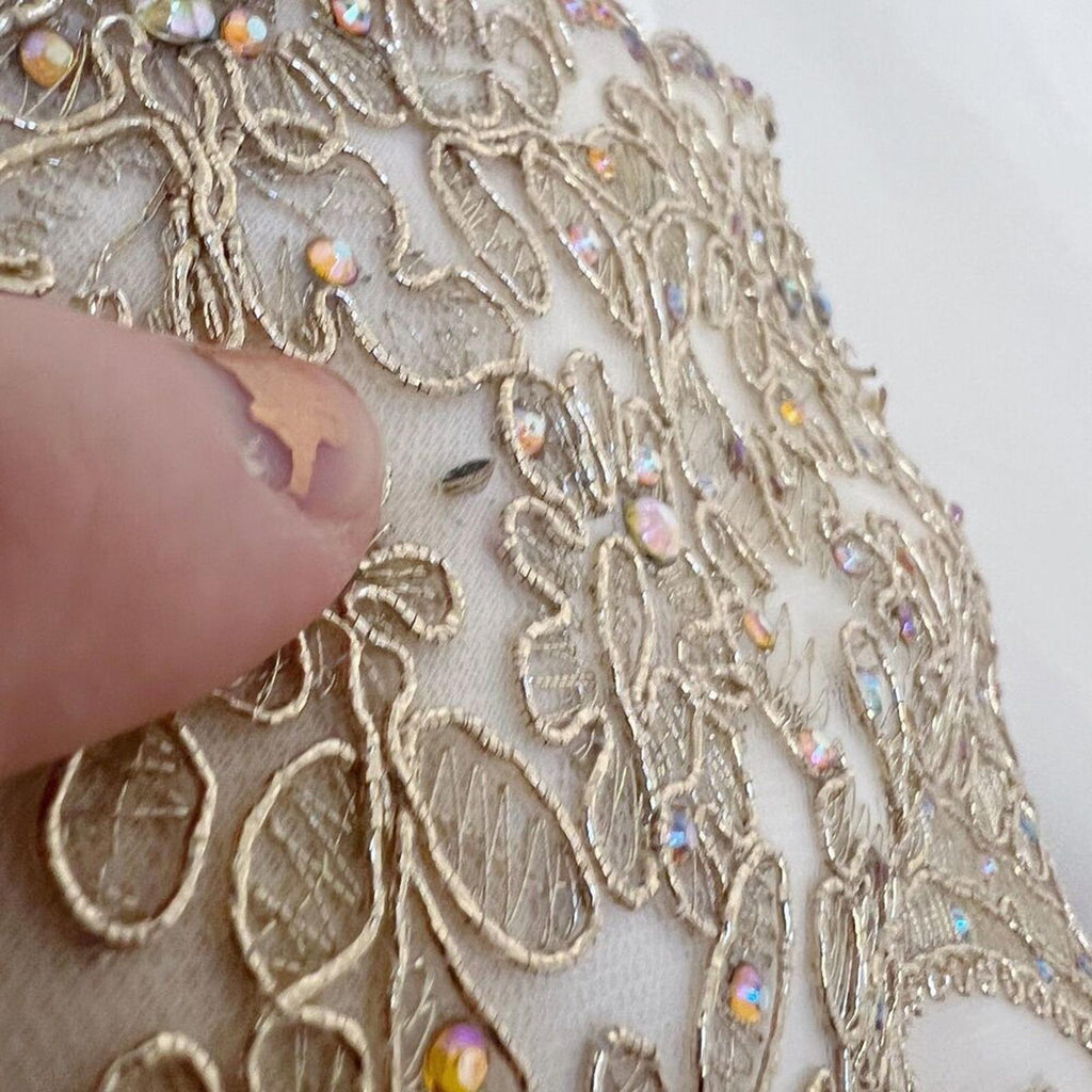 Metallic Gold Corset Cream Chiffon Strapless Formal Dress Prom Homecoming Size 4