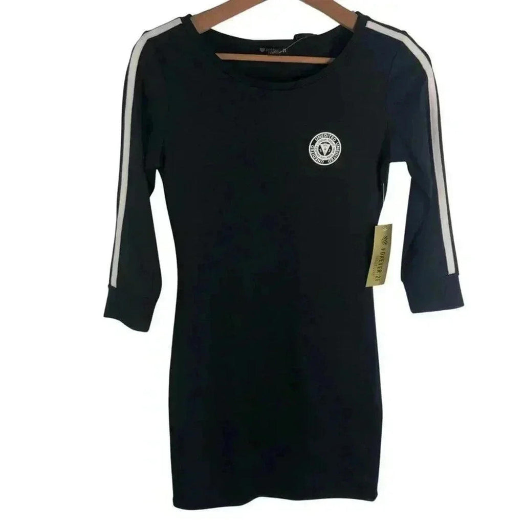 NWT Forever 21 Black Sporty Long Sleeved Bodycon Dress Women's Size S