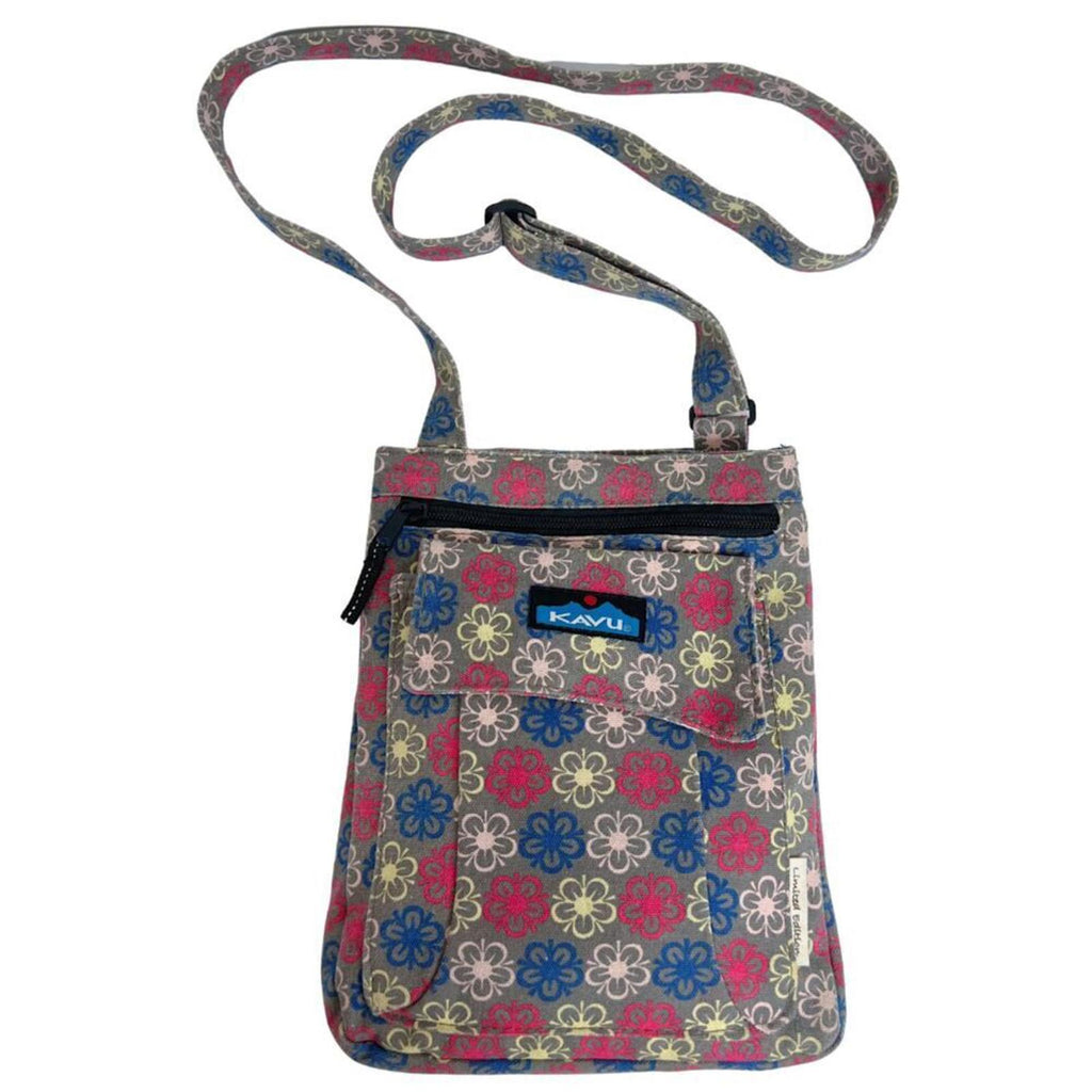 Kavu Limited Edition Keeper Cotton Canvas Taupe Pink Blue Floral Crossbody Bag