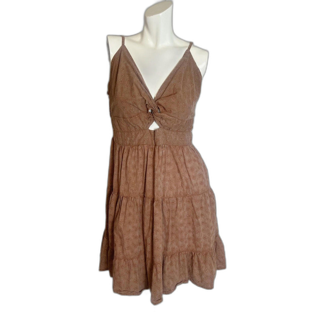 Angie Light Brown Twist Knot Eyelet Dress Boho Chic Coachella Women's Size 1X