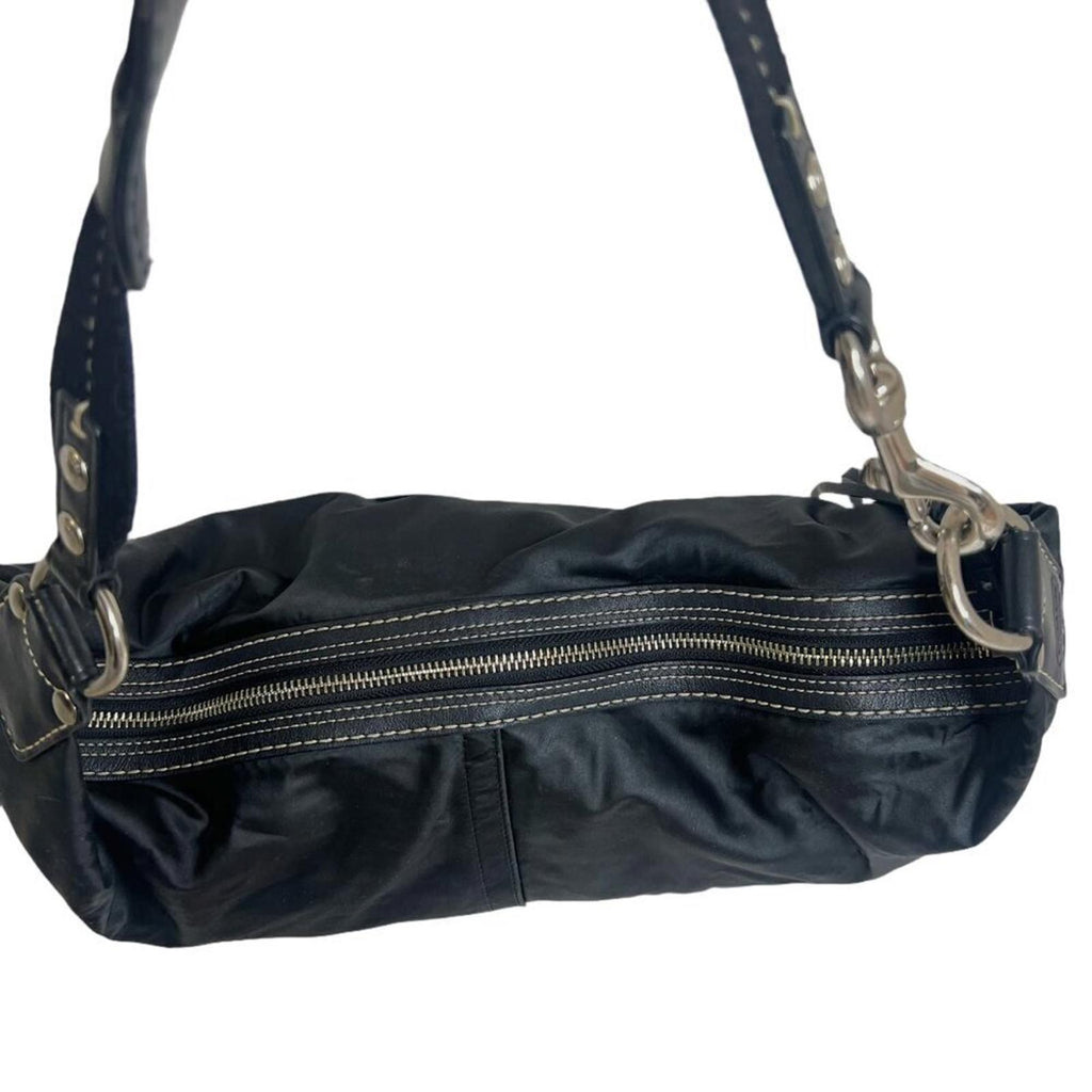 Coach Signature Soho Hobo Black Nylon Semicircle Shoulder Bag Sateen