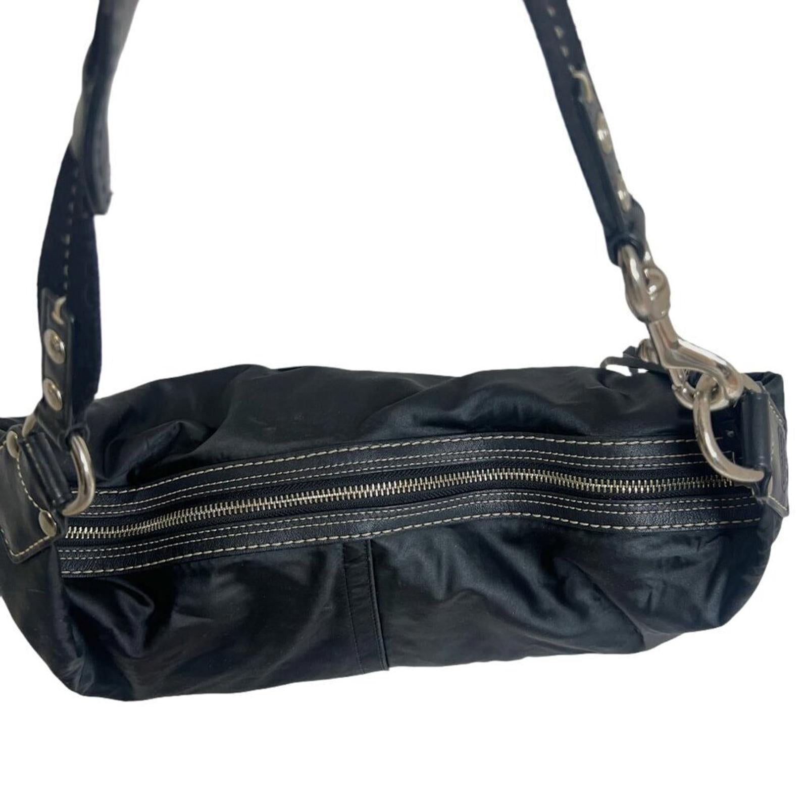 Coach Signature Soho Hobo Black Nylon Semicircle Shoulder Bag Sateen