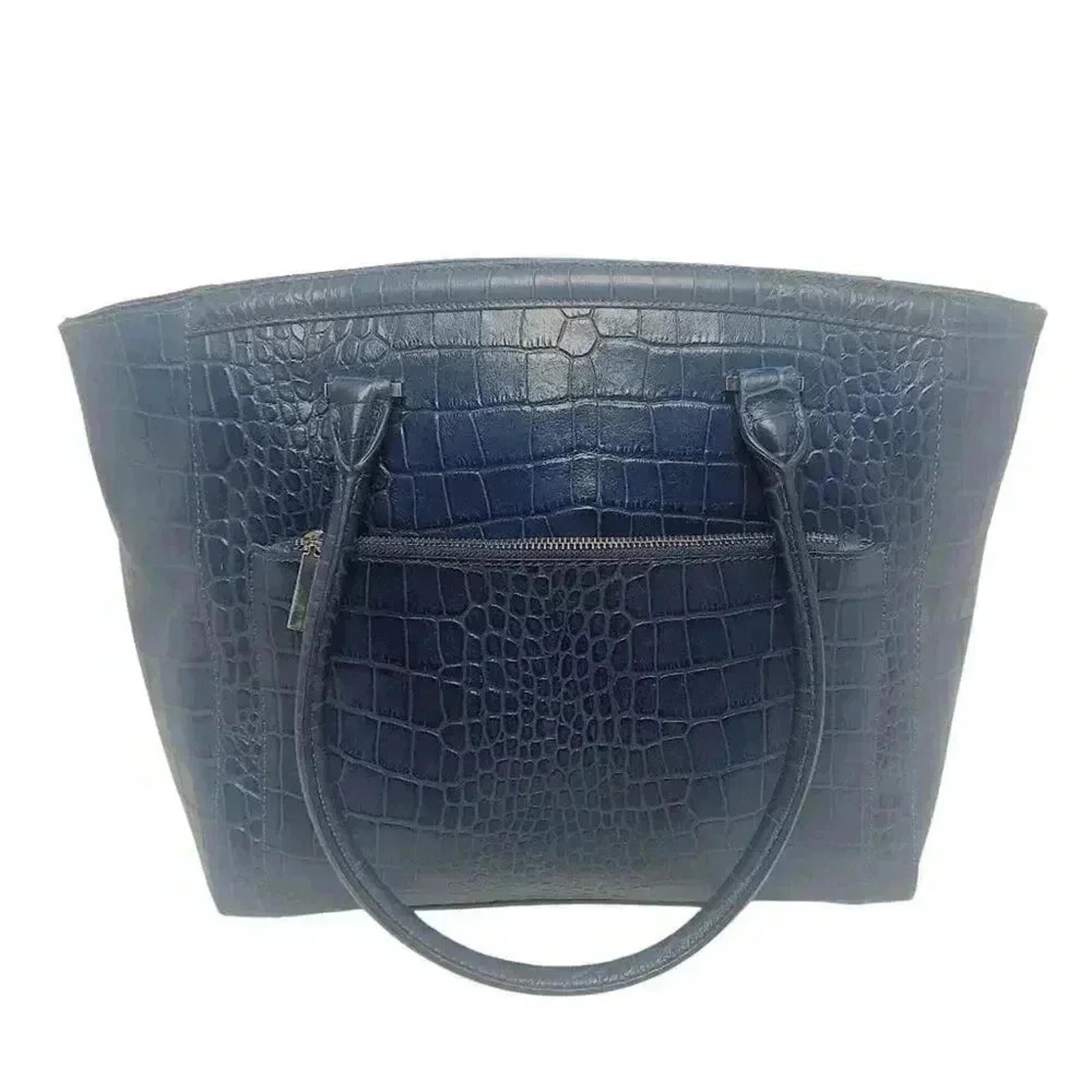 Halogen Blue Faux Crocodile Handbag