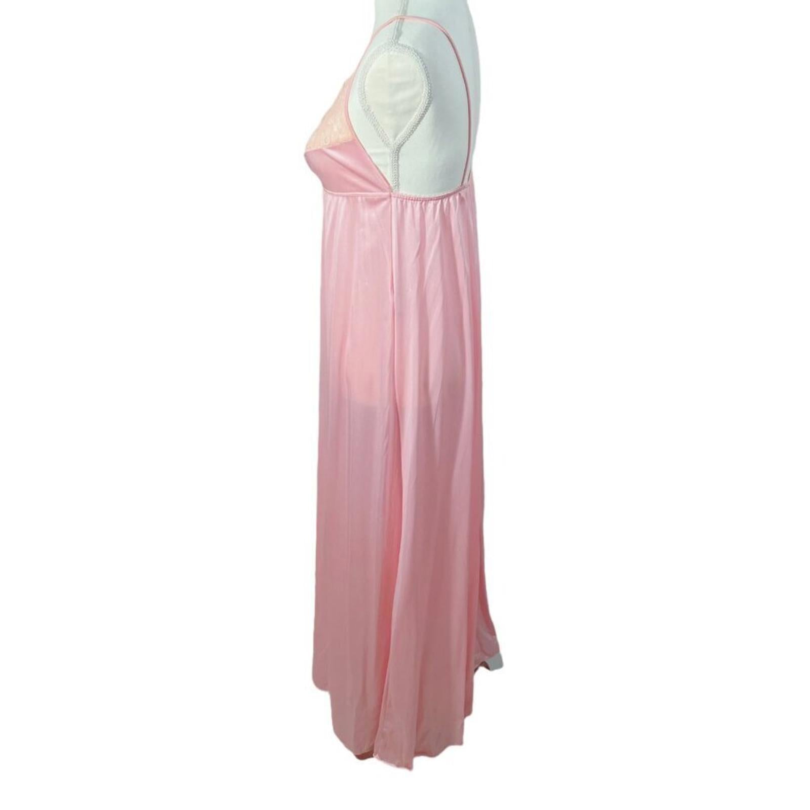 Vintage Flair Lingerie Pink Lace Nightgown Satin Maxi Dress 70s 80s Size M