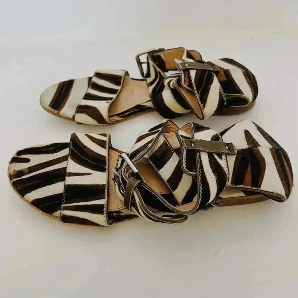 Gianvito Rossi Vintage Zebra Print Leather Cowhide Strappy Sandals Size 6.5 US