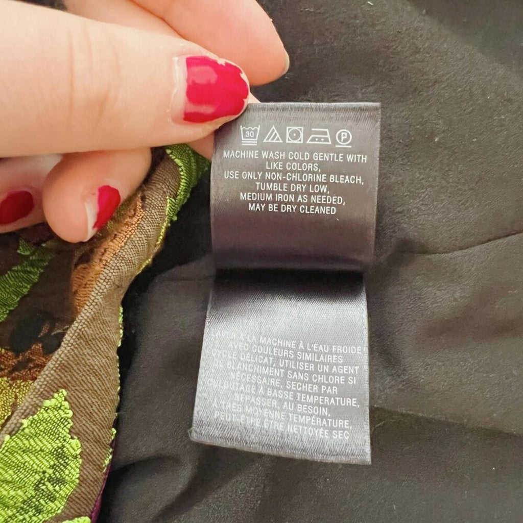 Moulinette Soeurs Anthropologie Green Brown Embroidered Jacquard Dress Size 8