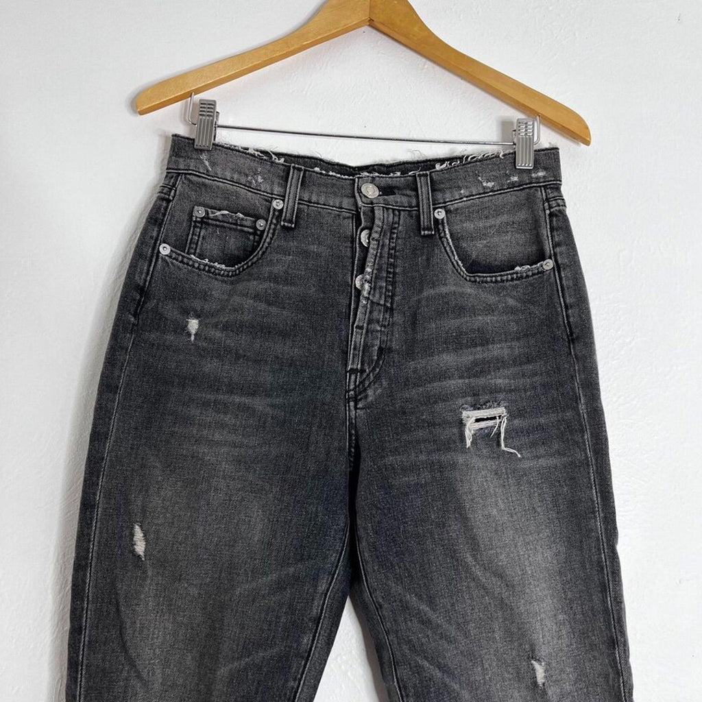 Adaptation Dark Grey Charcoal Jeans High Rise Distressed Flared Denim Grunge