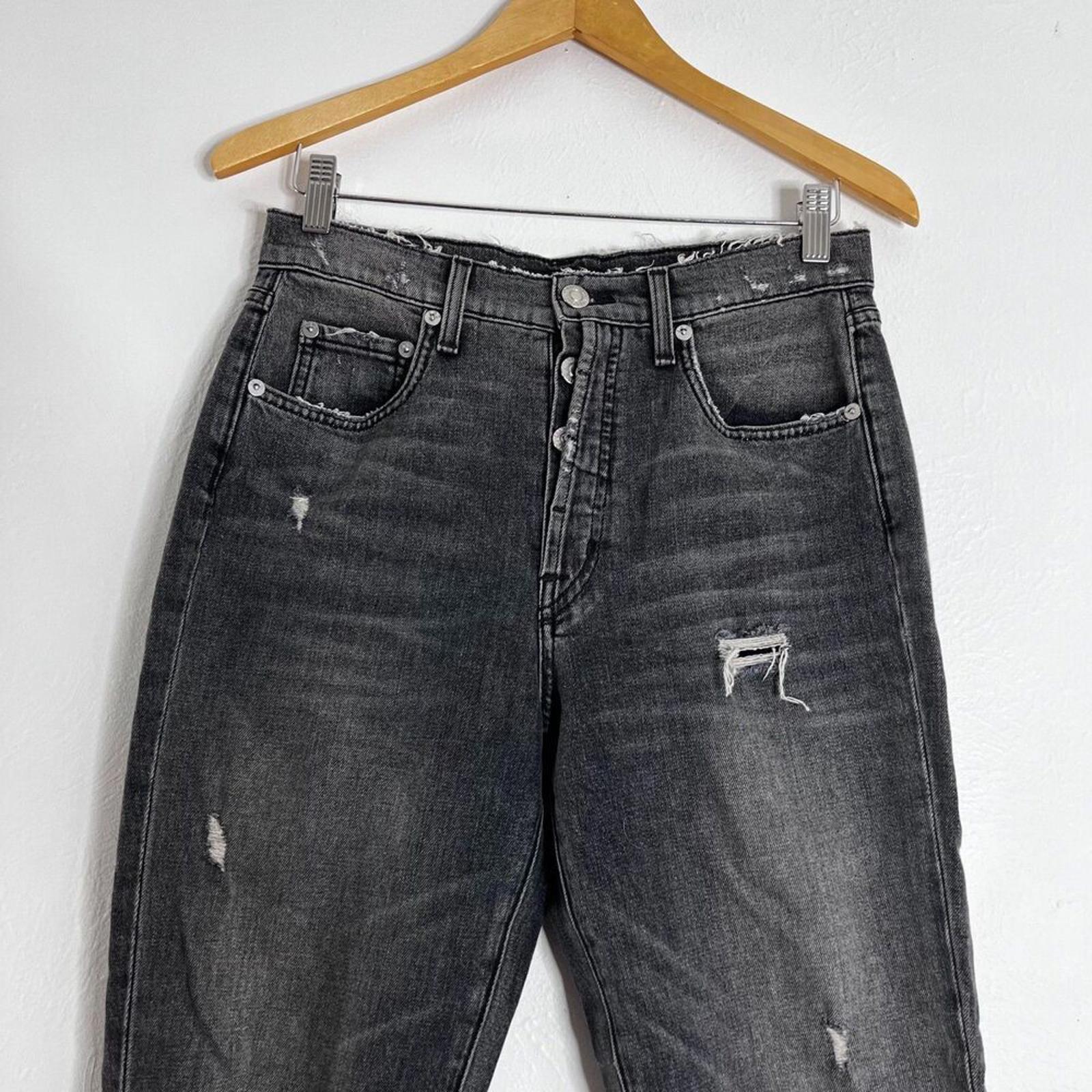 Adaptation Dark Grey Charcoal Jeans High Rise Distressed Flared Denim Grunge