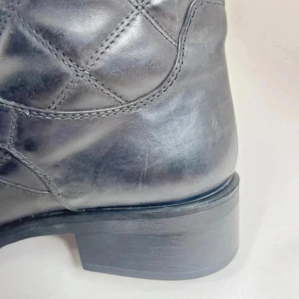 Aquatalia by Marvin K Sherry Black Quilted Leather Moto Boots Women's Size 12