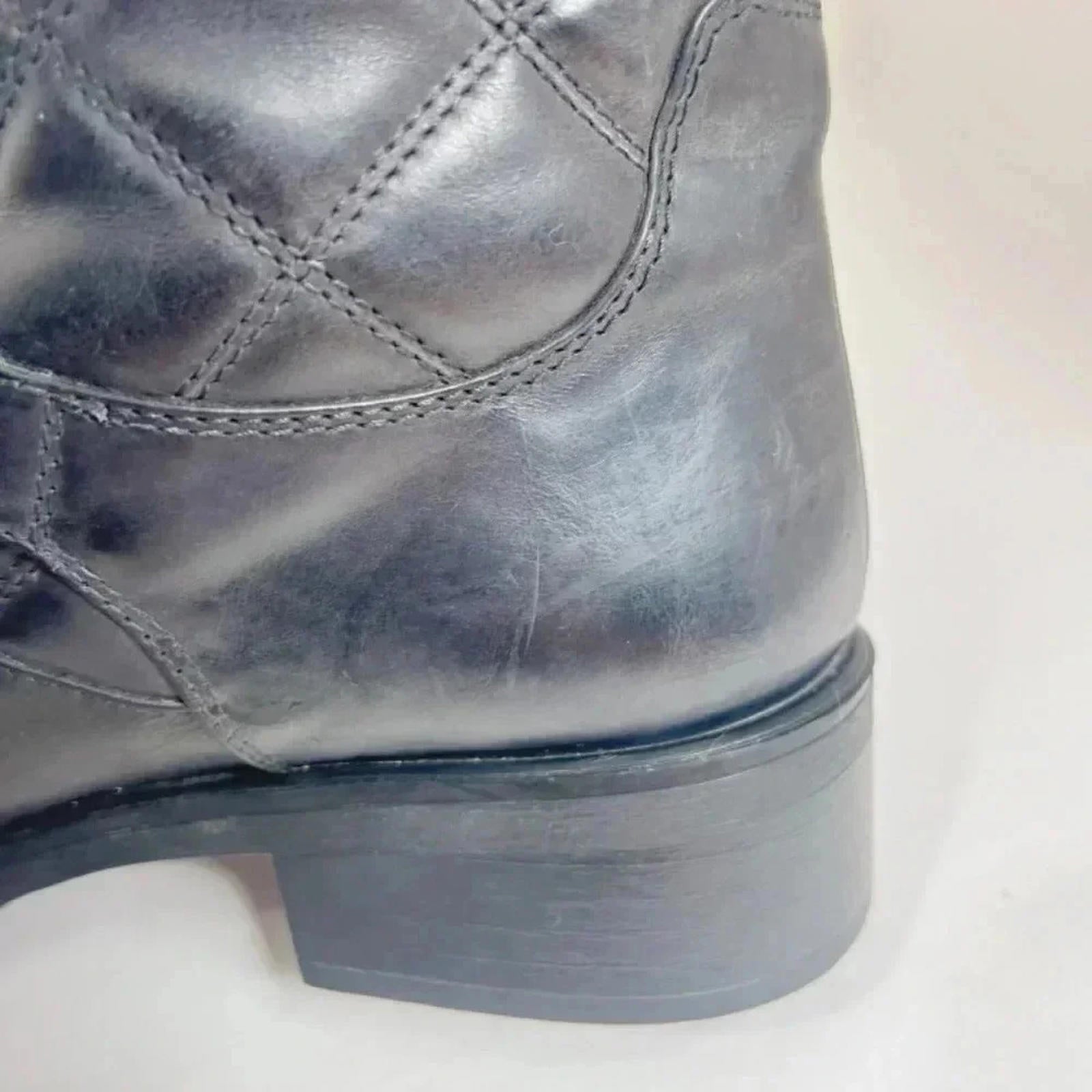 Aquatalia by Marvin K Sherry Black Quilted Leather Moto Boots Women's Size 12