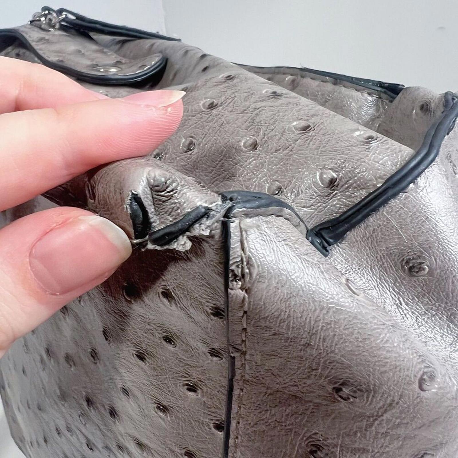 Bueno Fuax Ostrich Leather Grey Handbag Shoulder Bag Exotic Leather Purse