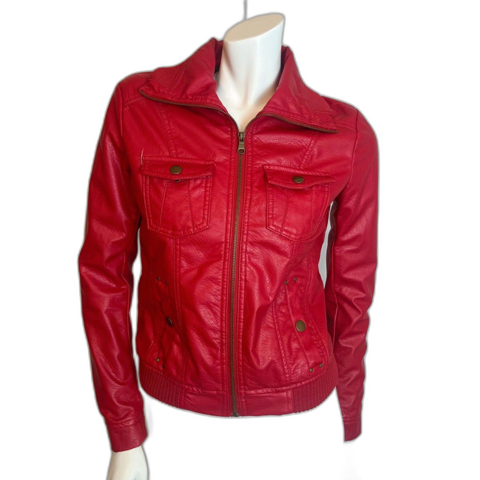 y2k Vintage Ci Sono by Cavalini Red Faux Leather Moto Jacket Women's Size M