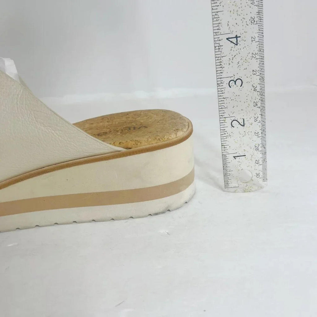 Vince Sarria Leather Cork Slide Wedge Sandals Cream Leather Women's Size 8.5